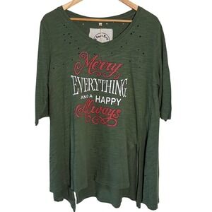 A Rare Bird Merry Everything Happy Always Christmas Tunic Top Green Small NWT